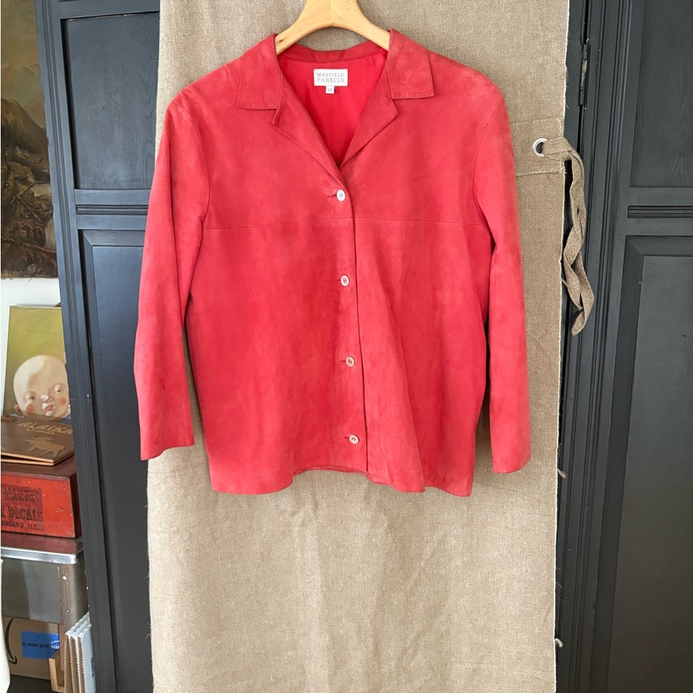 Barney's NY Deep Salmon Suede Cropped Jacket